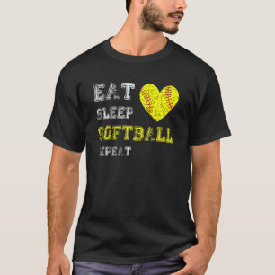 Softbalmeisjes Eten Slapen Softbal Herhalen T-shirt
