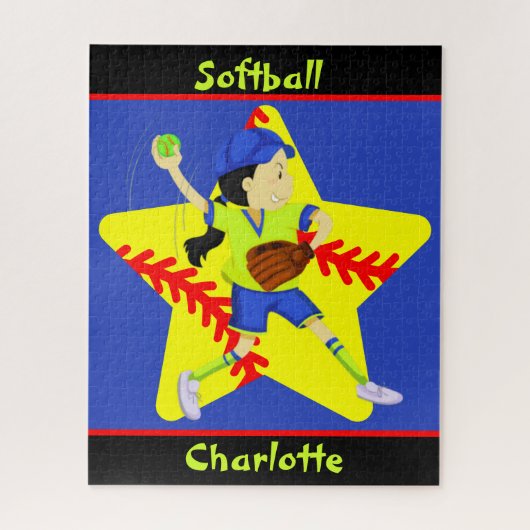 Softbalmeisjes Ster Pitcher Gepersonaliseerd Legpuzzel (Verticaal)