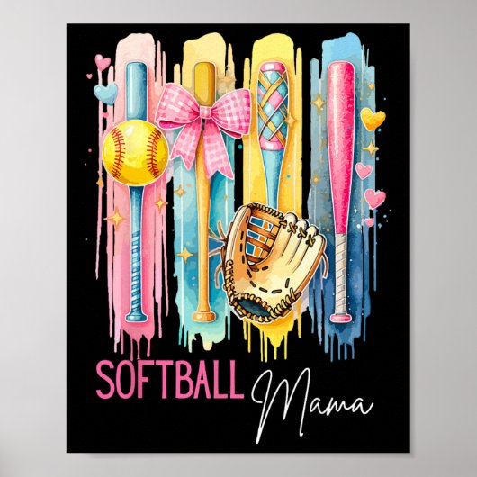 Softbalmoeder Coquette Penseelstreek Grappige Moed Poster (Voorkant)