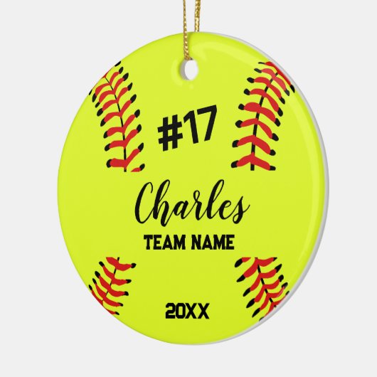 softbalspeler | Aangepast naamnummer & team Keramisch Ornament (Links)