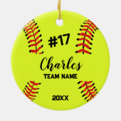 softbalspeler | Aangepast naamnummer & team Keramisch Ornament (Achterkant)