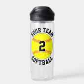 Softbalspeler Aangepaste Teamnaam en Rugnummer Waterfles (Achterkant)