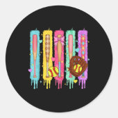 Softbalspeler Ice Cream Softball Drip Ronde Sticker (Voorkant)
