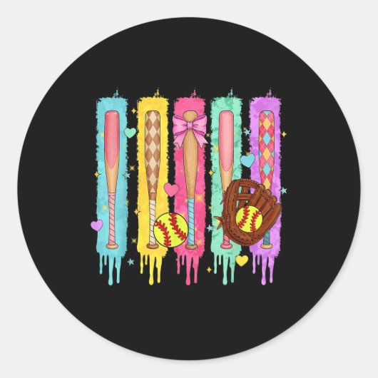 Softbalspeler Ice Cream Softball Drip Ronde Sticker (Voorkant)