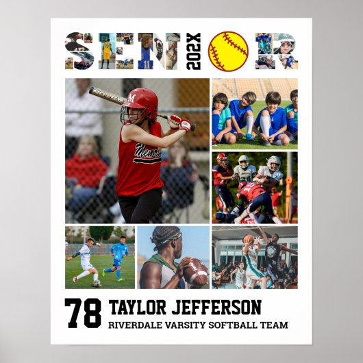 Softbalspeler Senior Night Sports Fotocollage Poster (Voorkant)