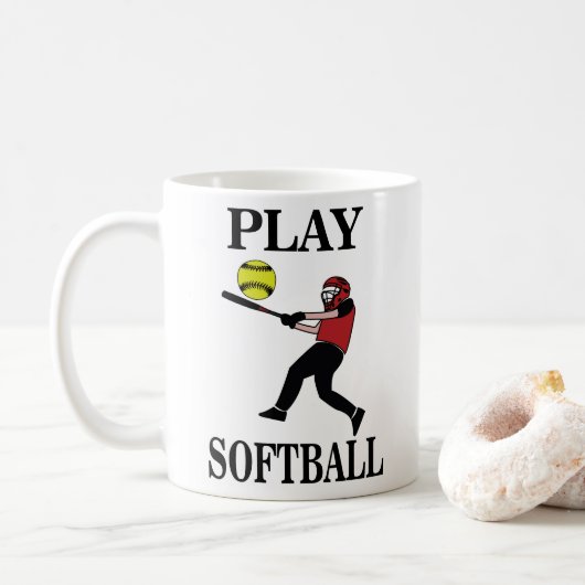 Softbalspeler speelt softbal koffiemok (Met donut)