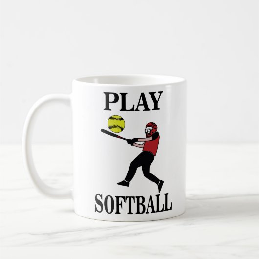 Softbalspeler speelt softbal koffiemok (Links)