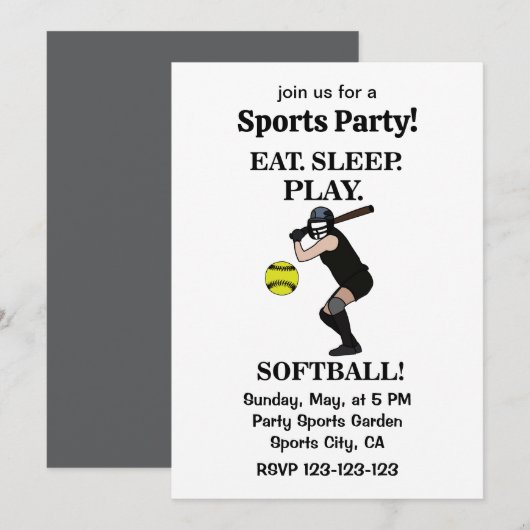 Softbalspeler sportfeest kaart (Voorkant / Achterkant)