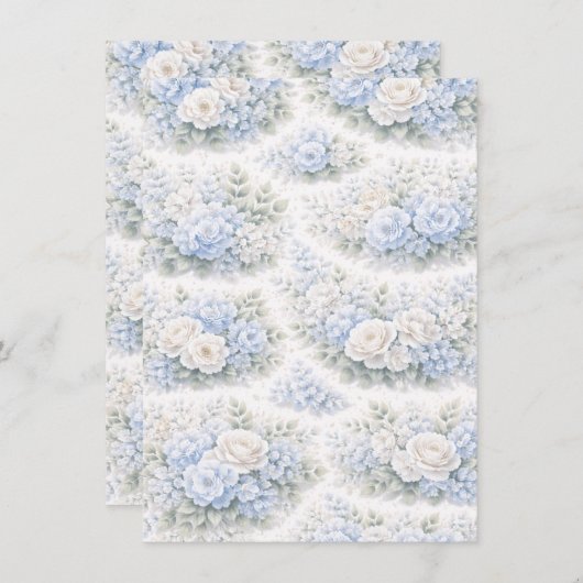 SoftBlue Floral Pattern Elegant Romantic Botanical Aankondiging (Voorkant / Achterkant)