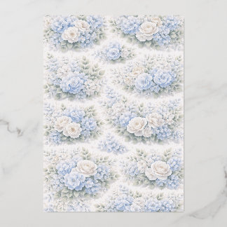 SoftBlue Floral Pattern Elegant Romantic Botanical Folie Uitnodiging