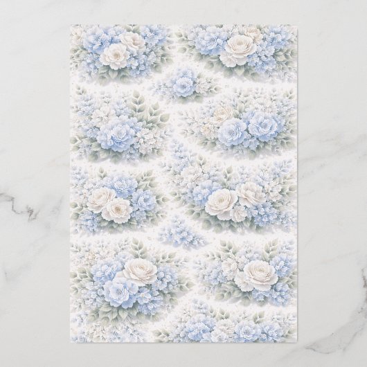 SoftBlue Floral Pattern Elegant Romantic Botanical Folie Uitnodiging (Voorkant)