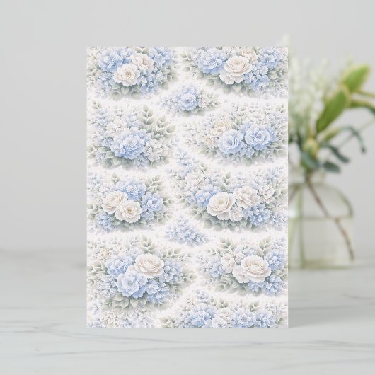 SoftBlue Floral Pattern Elegant Romantic Botanical Folie Uitnodiging (Staand Voorkant)