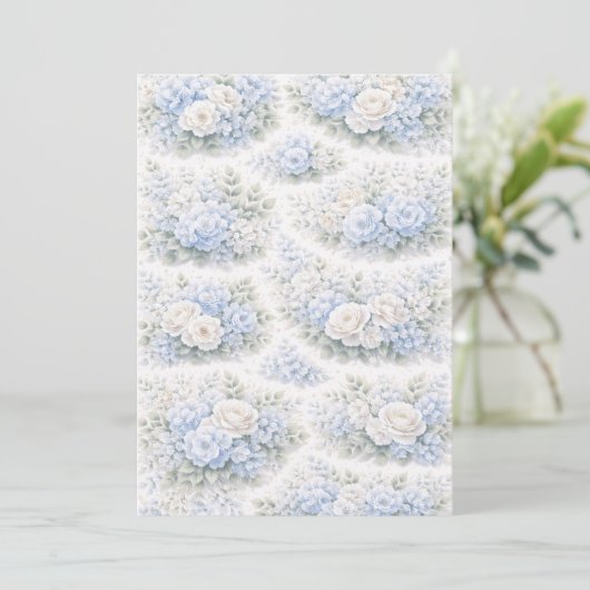 SoftBlue Floral Pattern Elegant Romantic Botanical Kaart (Staand voorkant)