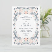 Softest Navy Floral Wedding Invitation Kaart (Staand voorkant)