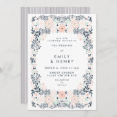 Softest Navy Floral Wedding Invitation Kaart (Voorkant / Achterkant)
