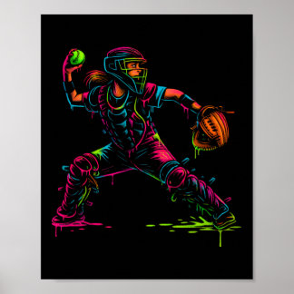 Softll Catcher Dad Pitcher Fastpitch Coach Fathers Poster