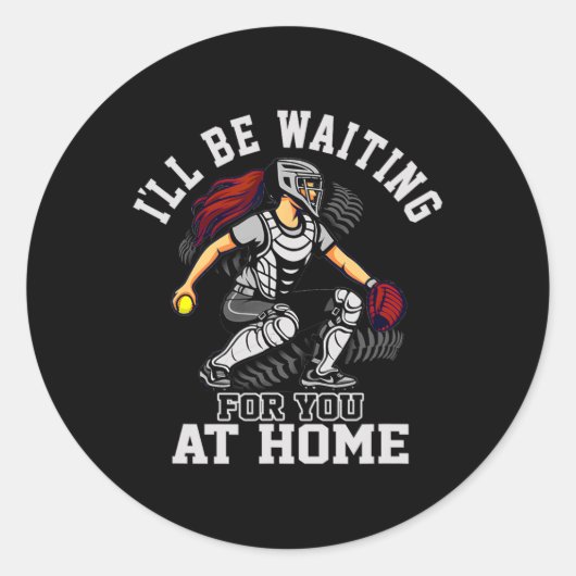 Softll Catcher Waiting At Home Funny Sports Design Ronde Sticker (Voorkant)