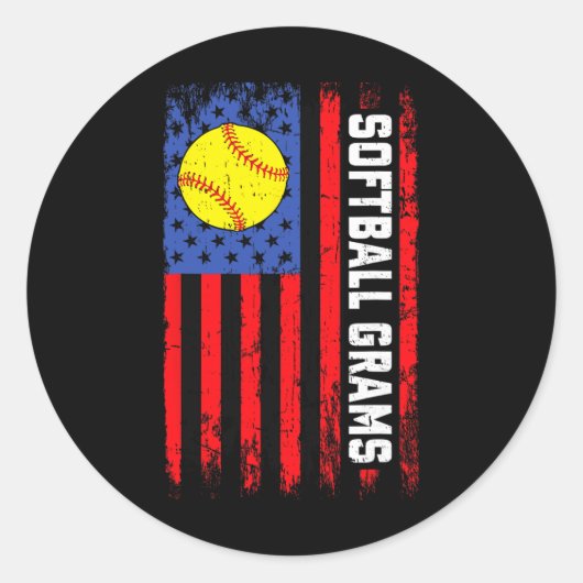 Softll Grams Amerikaanse Vlag Grappige Softll Spel Ronde Sticker (Voorkant)