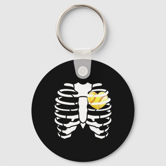 Softll Heart Inside Ribs Skeleton Halloween Kostuu Sleutelhanger (Voorkant)