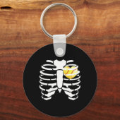 Softll Heart Inside Ribs Skeleton Halloween Kostuu Sleutelhanger (Voorkant)