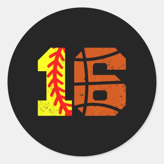 Softll Sketll Nummer 16 Jersey Grappige 16e Verjaa Ronde Sticker (Voorkant)