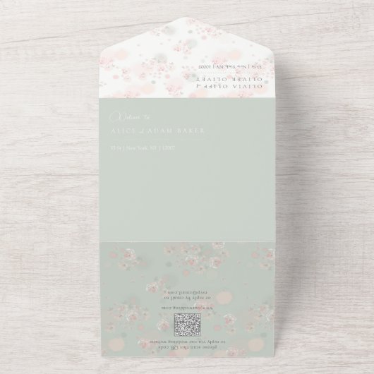 Softness Tea Rozen Wedding All In One Uitnodiging (Buitenkant)