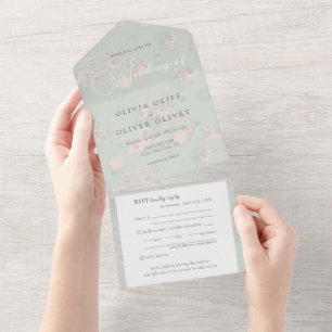 Softness Tea Rozen Wedding All In One Uitnodiging
