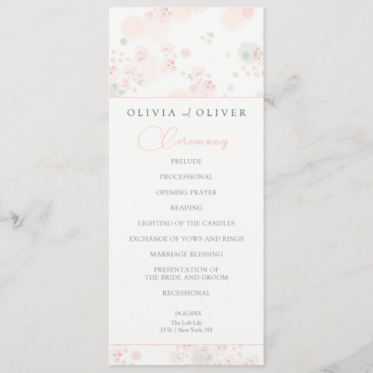 Softness Tea Rozen Wedding Programmakaart (Voorkant)