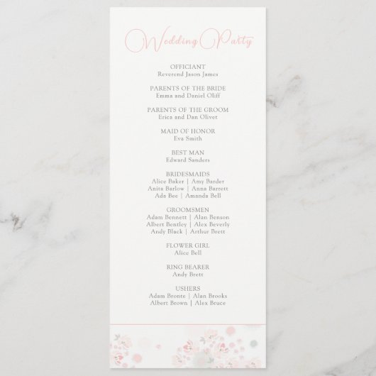 Softness Tea Rozen Wedding Programmakaart (Achterkant)