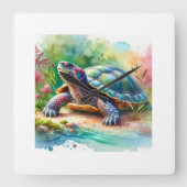 Softshell Turtle 221024AREF149 - Watercolor Vierkante Klok (Voorkant)