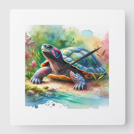 Softshell Turtle 221024AREF149 - Watercolor Vierkante Klok (Voorkant)