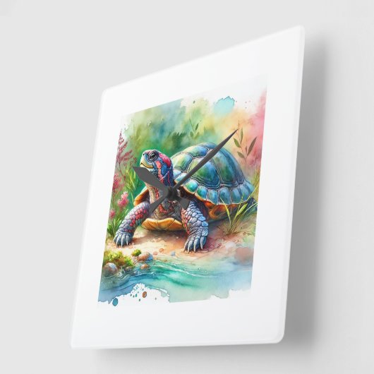 Softshell Turtle 221024AREF149 - Watercolor Vierkante Klok (Hoek)