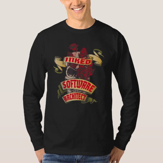 Software-architect Getatoeëerde schedel en rode ro T-shirt (Voorkant)