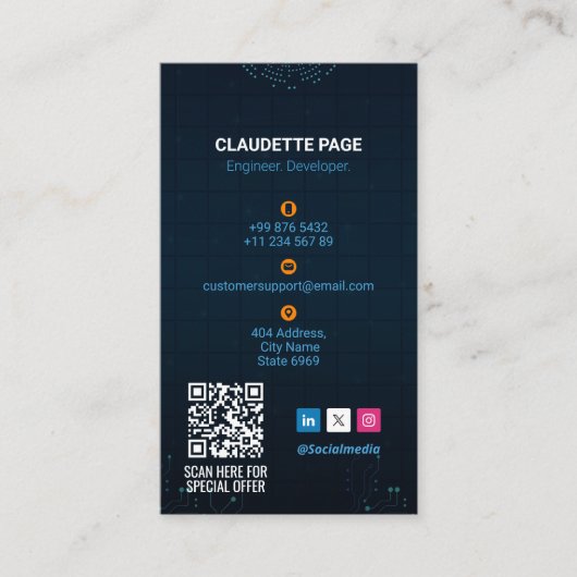 Software Developer Business | Modern blauw portret Visitekaartje (Voorkant)