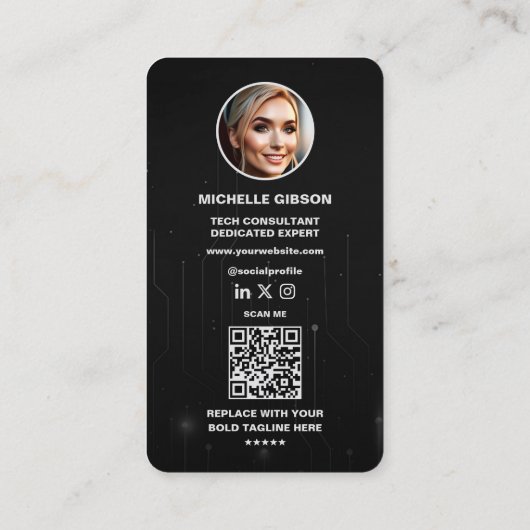 Software Developer Engineer Zwart Zilver Modern Visitekaartje (Achterkant)