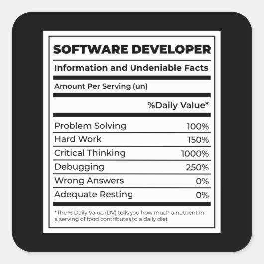 Software Developer Funny neutritunal Vierkante Sticker (Voorkant)
