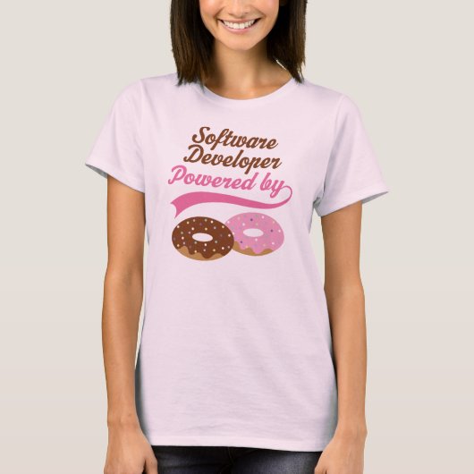 Software Developer Powered by Donuts T-shirt (Voorkant)