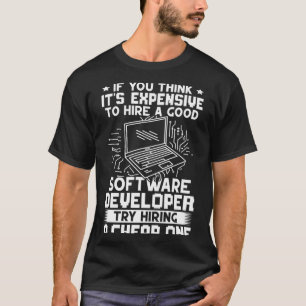 Software Developer probeert een goedkope versie te T-shirt