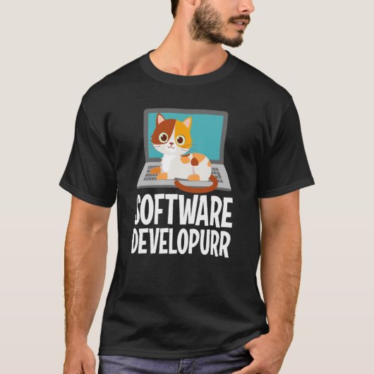 Software Developer Programming Joke Cute Cat Lapto T-shirt (Voorkant)