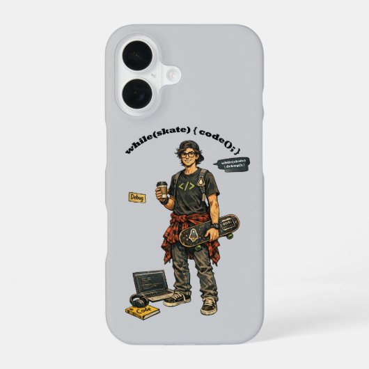 Software Engineer Coder Die Skateboardt URM iPhone 16 Hoesje (Achterkant)