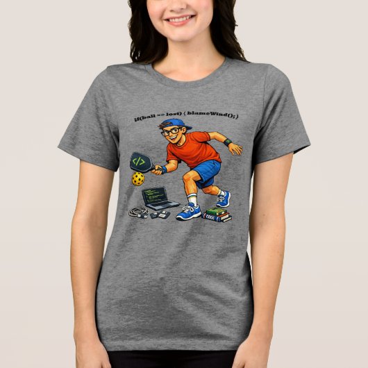 Software-engineer die Pickleball speelt met een pe Tri-Blend Shirt (Voorkant)