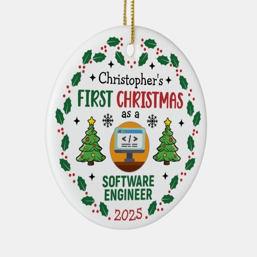 Software Engineer First Christmas Custom Name Keramisch Ornament (Rechts)