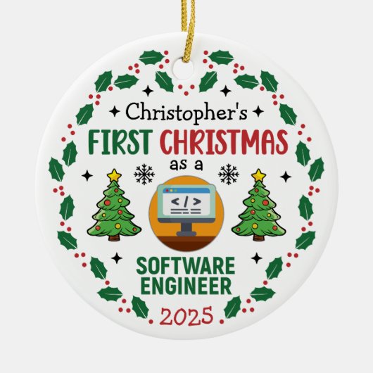 Software Engineer First Christmas Custom Name Keramisch Ornament (Voorkant)