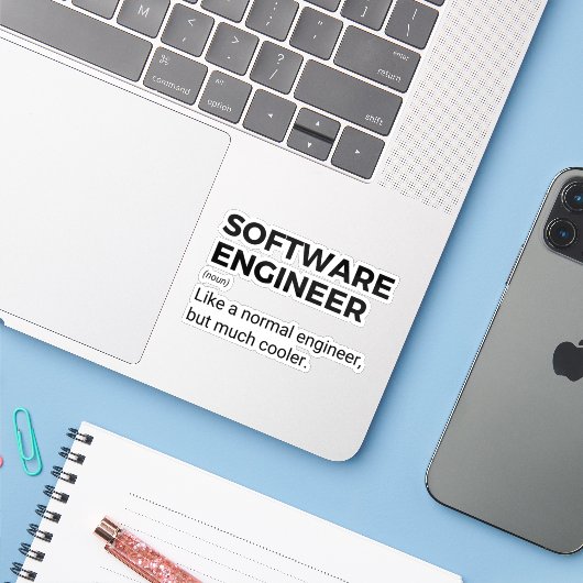 Software Engineer Funny Developer Gezegde Sticker (Laptop met iPhone)