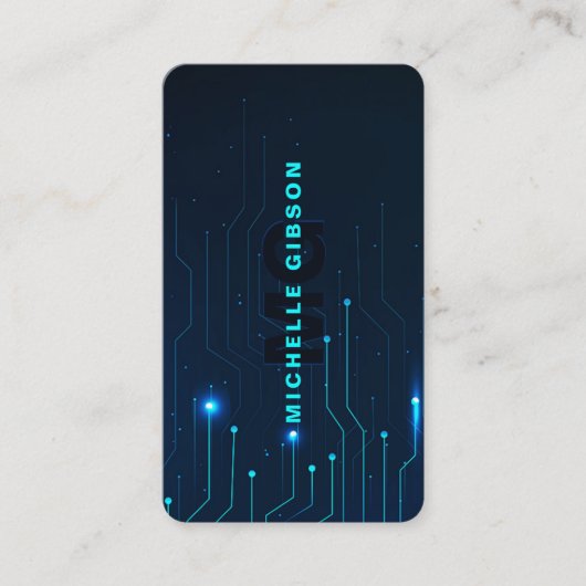 Software Engineer Monogram Neon Blue Tech Modern Visitekaartje (Voorkant)