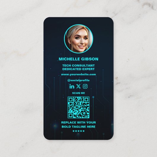 Software Engineer Monogram Neon Blue Tech Modern Visitekaartje (Achterkant)