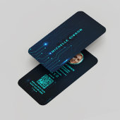 Software Engineer Monogram Neon Blue Tech Modern Visitekaartje