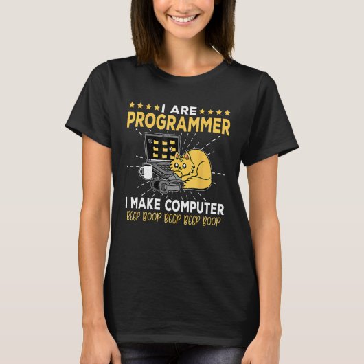 Software Engineer Orange Cat Programmer Make Compu T-shirt (Voorkant)