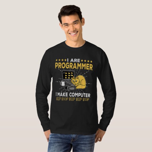 Software Engineer Oranje Kat Programmeur Maakt Com T-shirt (Voorkant volledig)