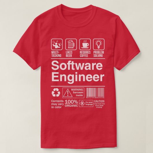 Software engineer Product Label Funny Gift 2 T-shirt (Design voorkant)